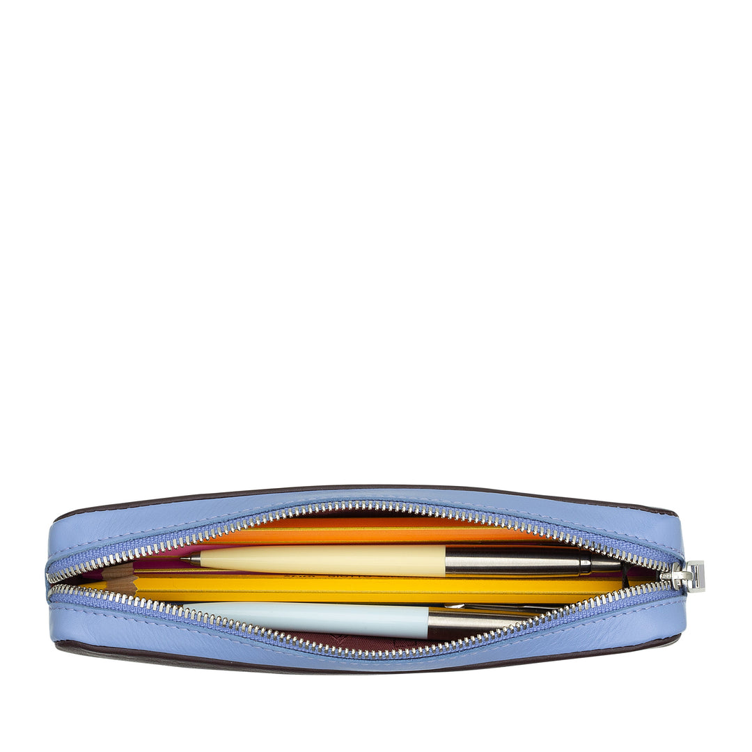 DUDU Genuine Leather Pencil Case with Zip, Pen Holder, Small 18x3cm, Compact and Colorful