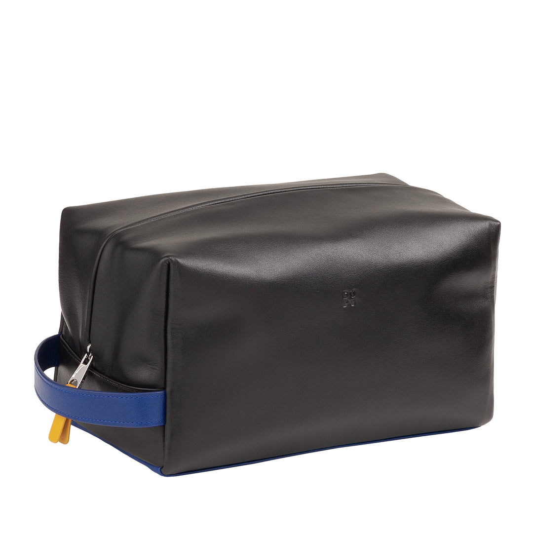 DUDU Leather Beauty Case voor heren en dames - Elegante make-uptas voor op reis, minimaal ontwerp, echt leer, compacte toilettas voor accessoires en cosmetica