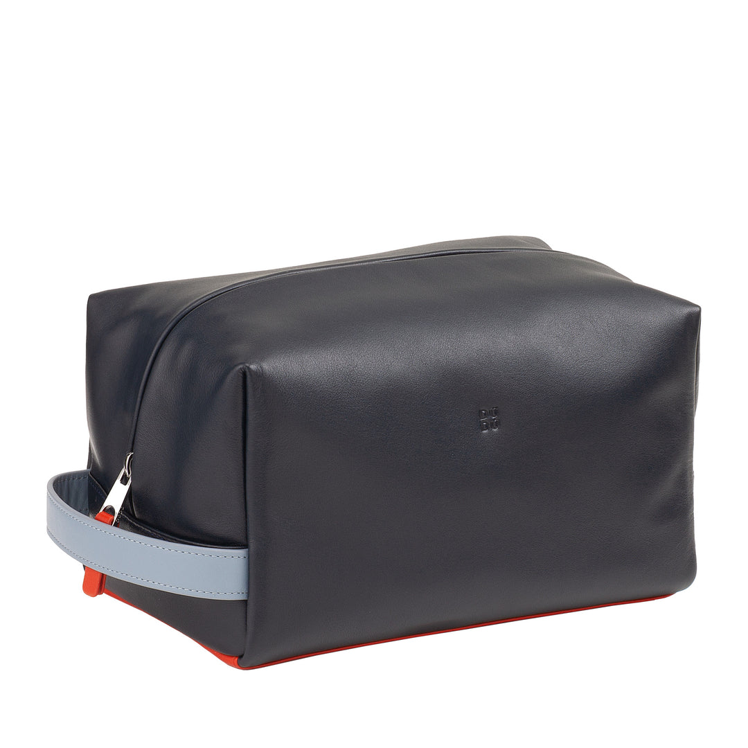 DUDU Leather Beauty Case voor heren en dames - Elegante make-uptas voor op reis, minimaal ontwerp, echt leer, compacte toilettas voor accessoires en cosmetica