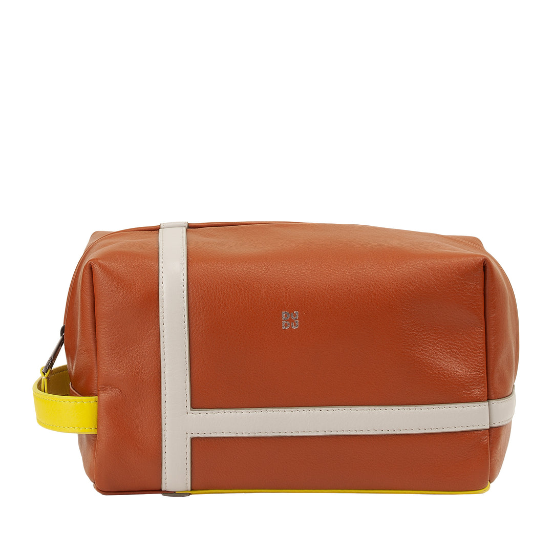 DUDU Beauty Case voor mannen en vrouwen in leer met ritssluiting - op tennis geïnspireerd ontwerp met zijhandgreep voor reizen, sportschool en dagelijks gebruik