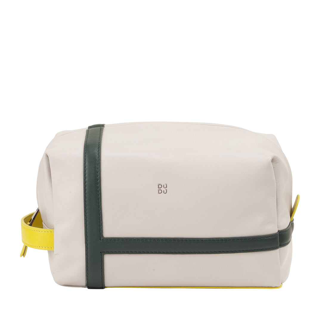 DUDU Beauty Case for Men and Women in Leather with Zipper - Tennis-Inspired Design with Side Handle for Travel, Gym and Everyday Use