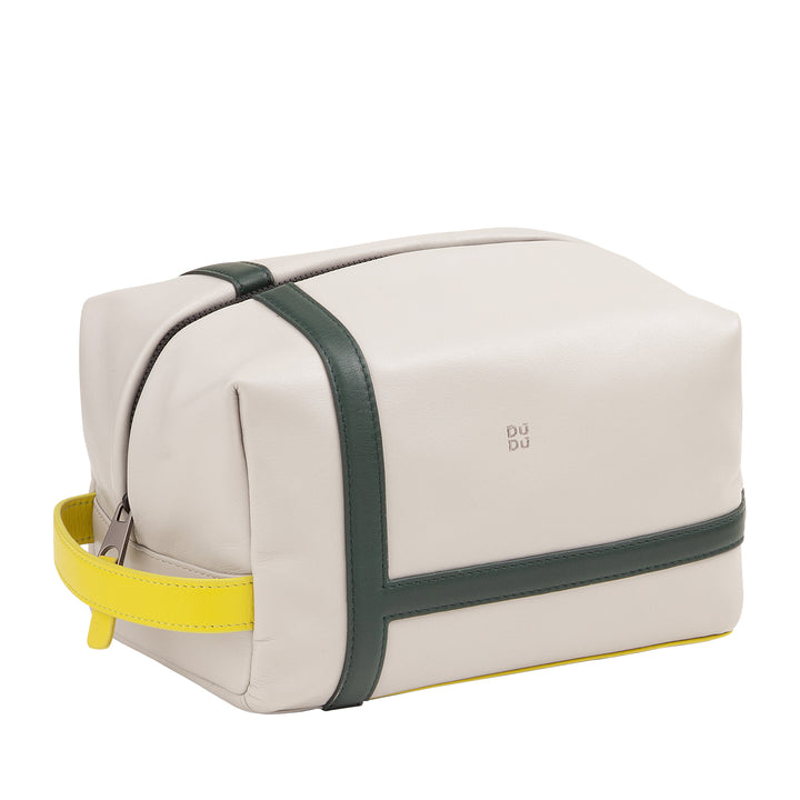 DUDU Beauty Case for Men and Women in Leather with Zipper - Tennis-Inspired Design with Side Handle for Travel, Gym and Everyday Use