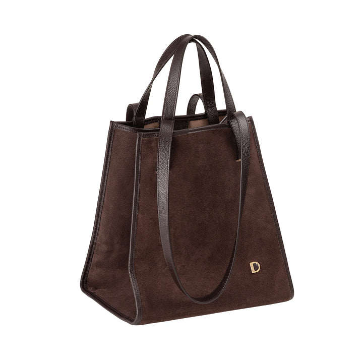 DUDU Damen-Umhängetasche aus echtem Leder, hergestellt in Italien, elegante Shopper-Tragetasche, Doppelgriff, Vollnarbenleder oder Wildleder – große Handtasche für Arbeit und Freizeit