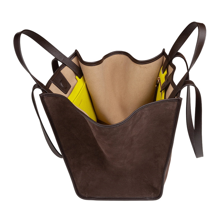 DUDU Damen-Umhängetasche aus echtem Leder, hergestellt in Italien, elegante Shopper-Tragetasche, Doppelgriff, Vollnarbenleder oder Wildleder – große Handtasche für Arbeit und Freizeit