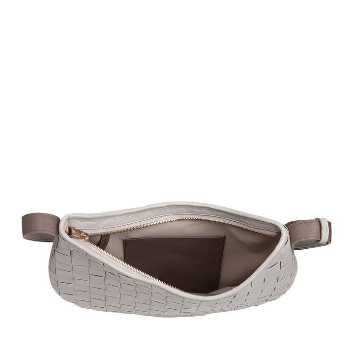 DUDU Damesschoudertas van echt geweven leer - Elegante hobotas met verstelbare schouderriem en ritssluiting, ambachtelijk ontwerp, ruim en veelzijdig