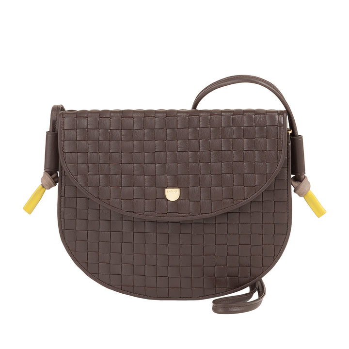 DUDU Small Woven Shoulder Bag in Genuine Leather with Flap - Elegant Handcrafted Women&