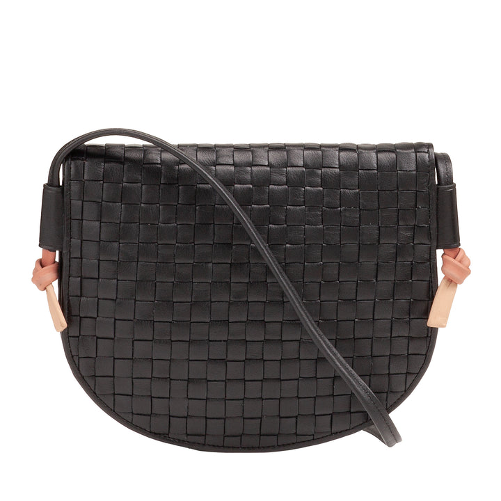 DUDU Small Woven Shoulder Bag in Genuine Leather with Flap - Elegant Handcrafted Women&
