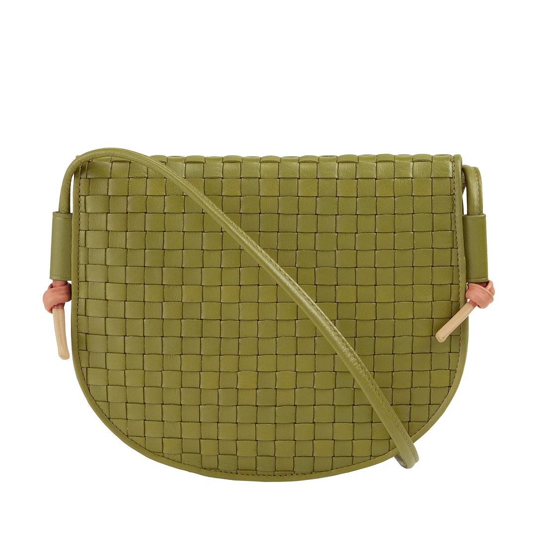 DUDU Small Woven Shoulder Bag in Genuine Leather with Flap - Elegant Handcrafted Women&