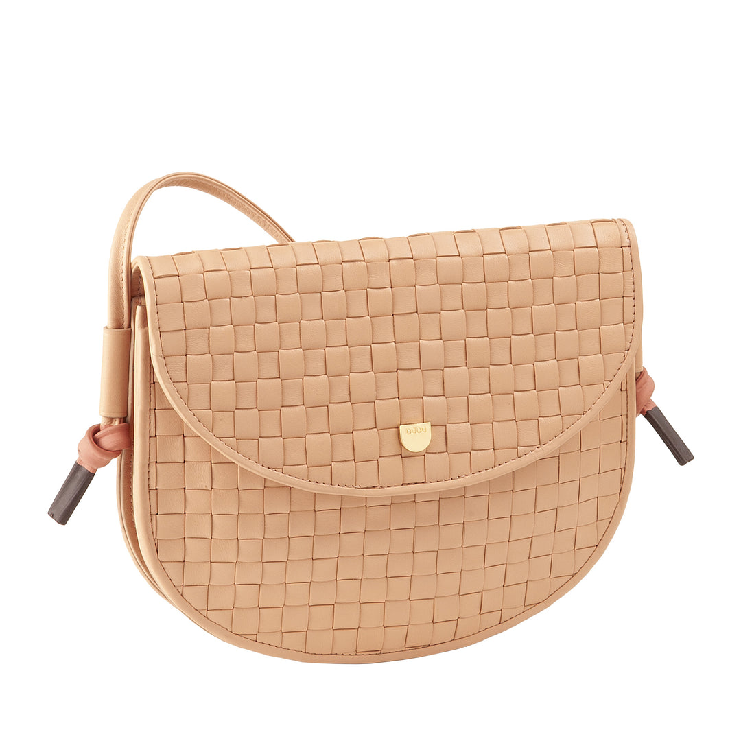 DUDU Small Woven Shoulder Bag in Genuine Leather with Flap - Elegant Handcrafted Women&