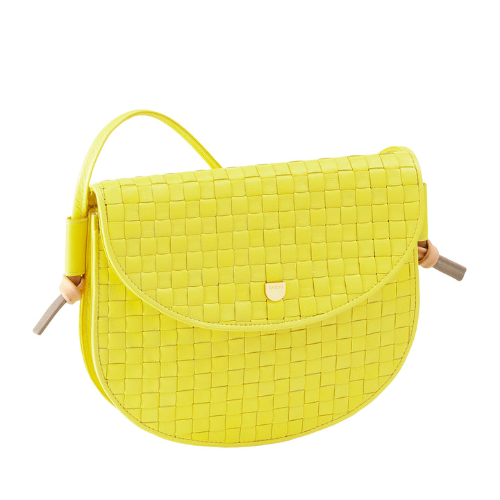DUDU Small Woven Shoulder Bag in Genuine Leather with Flap - Elegant Handcrafted Women&