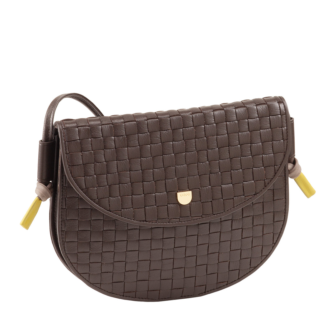 DUDU Small Woven Shoulder Bag in Genuine Leather with Flap - Elegant Handcrafted Women&