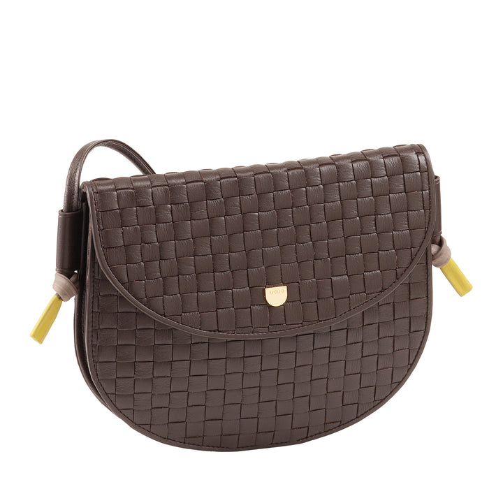 DUDU Small Woven Shoulder Bag in Genuine Leather with Flap - Elegant Handcrafted Women&
