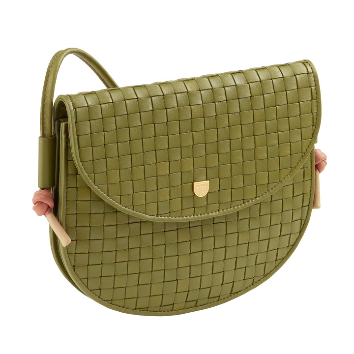 DUDU Small Woven Shoulder Bag in Genuine Leather with Flap - Elegant Handcrafted Women&