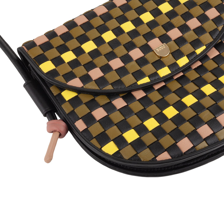 DUDU Small Woven Shoulder Bag in Genuine Leather with Flap - Elegant Handcrafted Women&