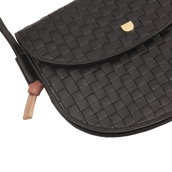 DUDU Small Woven Shoulder Bag in Genuine Leather with Flap - Elegant Handcrafted Women&