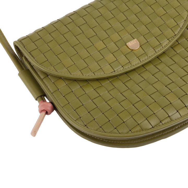 DUDU Small Woven Shoulder Bag in Genuine Leather with Flap - Elegant Handcrafted Women&
