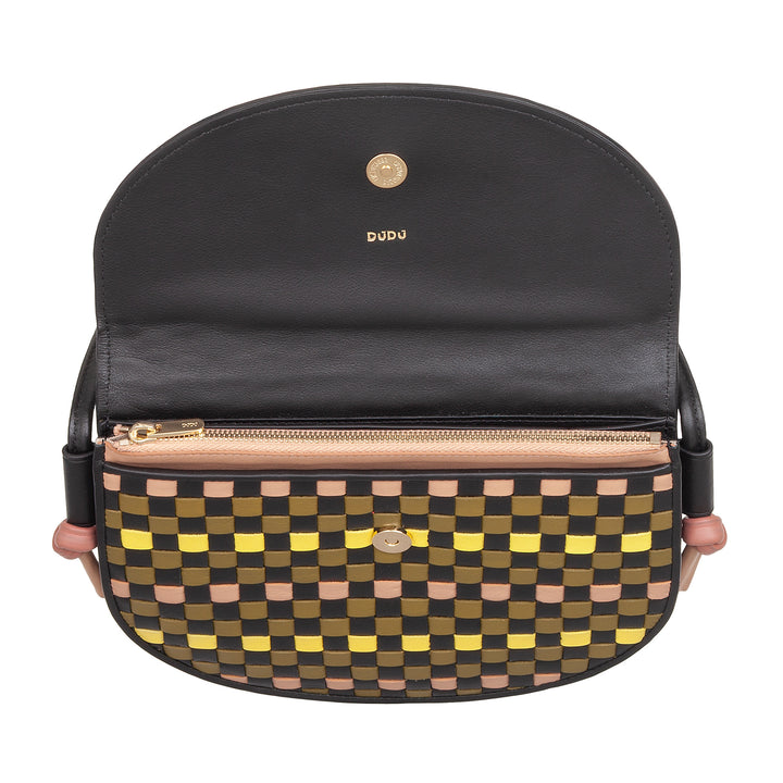 DUDU Small Woven Shoulder Bag in Genuine Leather with Flap - Elegant Handcrafted Women&