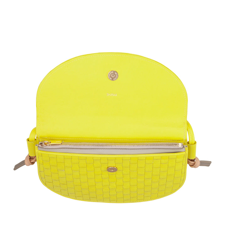 DUDU Small Woven Shoulder Bag in Genuine Leather with Flap - Elegant Handcrafted Women&