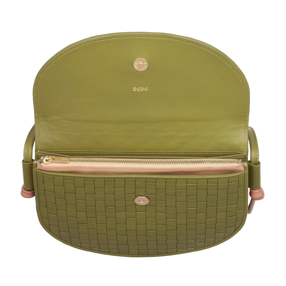 DUDU Small Woven Shoulder Bag in Genuine Leather with Flap - Elegant Handcrafted Women&