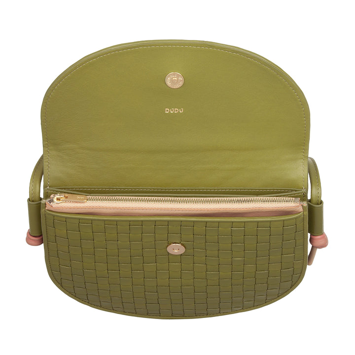 DUDU Small Woven Shoulder Bag in Genuine Leather with Flap - Elegant Handcrafted Women&