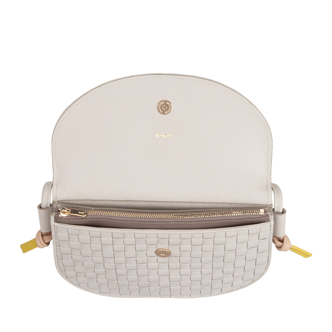 DUDU Small Woven Shoulder Bag in Genuine Leather with Flap - Elegant Handcrafted Women&