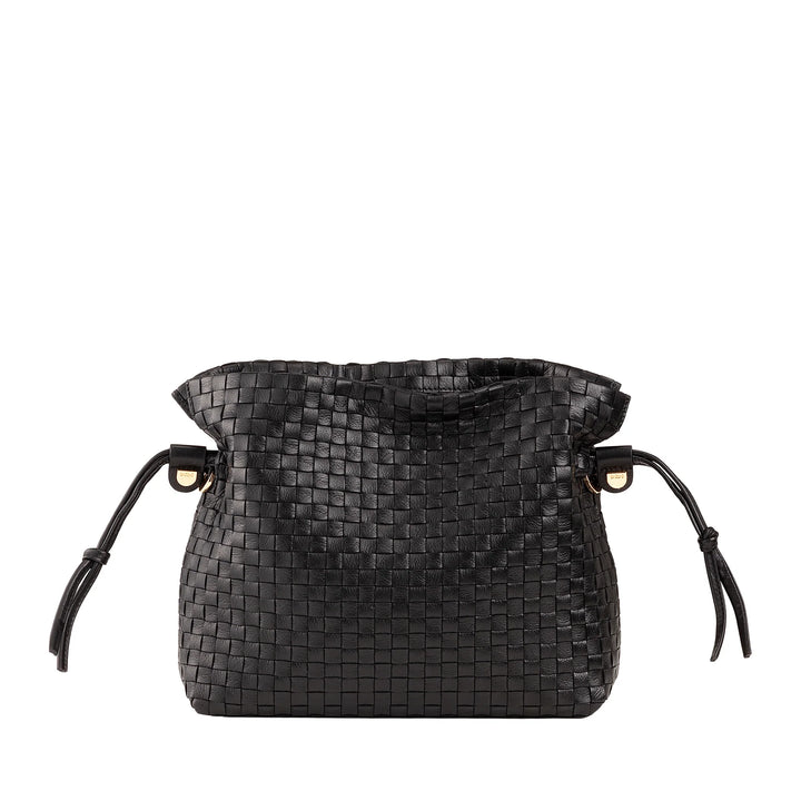 DUDU Damen-Umhängetasche aus gewebtem Leder mit Kordelzug, weich und geräumig, verstellbarer Schultergurt, Magnetverschluss, eleganter und handwerklicher Stil