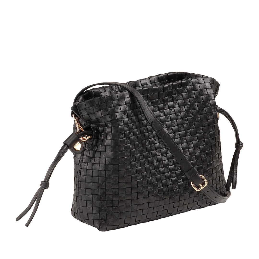 DUDU Damen-Umhängetasche aus gewebtem Leder mit Kordelzug, weich und geräumig, verstellbarer Schultergurt, Magnetverschluss, eleganter und handwerklicher Stil