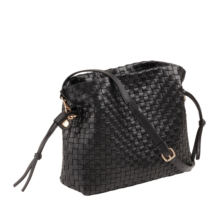 DUDU Damen-Umhängetasche aus gewebtem Leder mit Kordelzug, weich und geräumig, verstellbarer Schultergurt, Magnetverschluss, eleganter und handwerklicher Stil