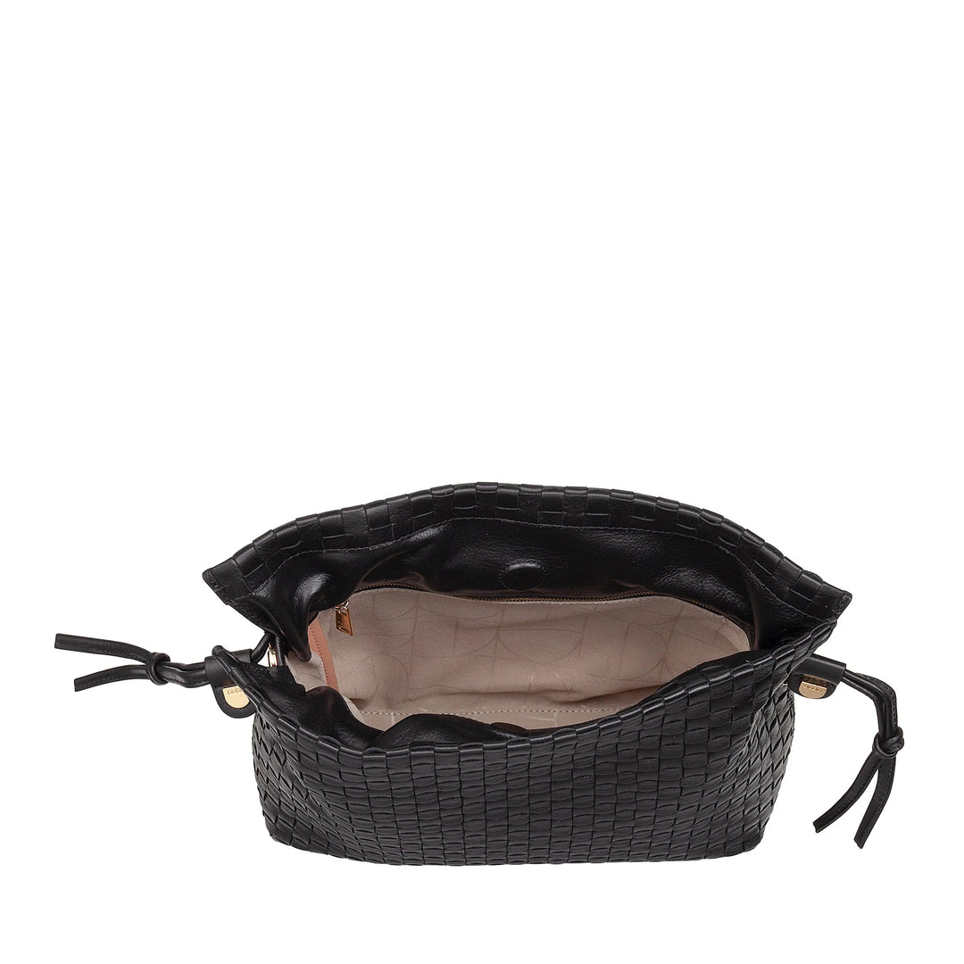 DUDU Damen-Umhängetasche aus gewebtem Leder mit Kordelzug, weich und geräumig, verstellbarer Schultergurt, Magnetverschluss, eleganter und handwerklicher Stil