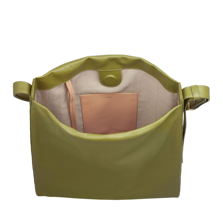 DUDU Trapezförmige Umhängetasche für Damen aus echtem Leder, Trapeztasche mit verstellbarem Schultergurt – elegant, geräumig für Freizeit, Arbeit, Abend