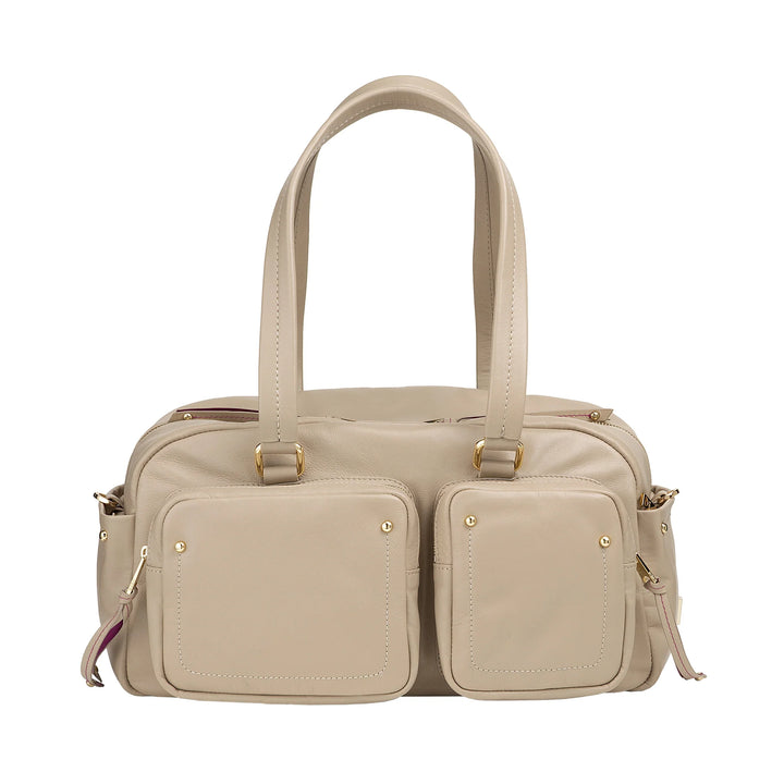 DUDU Große Damen-Umhängetasche aus Leder mit Außentaschen und abnehmbarem Schultergurt, geräumig und elegant – Hand- und Umhängetasche mit Reißverschluss, moderner Stil