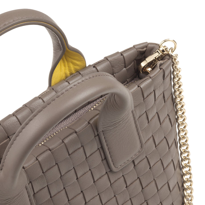 DUDU Kleine geweven leren damestas met ritssluiting - Elegante minitas met kettingschouderriem, compacte en verfijnde handtasschoudertas