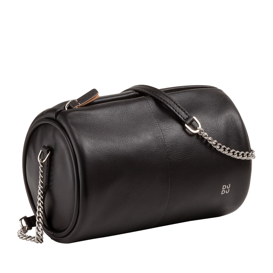DUDU Cilindrische leren damestas, schoudertas met ketting en leer, elegante mode kleine cilindertas met ritssluiting