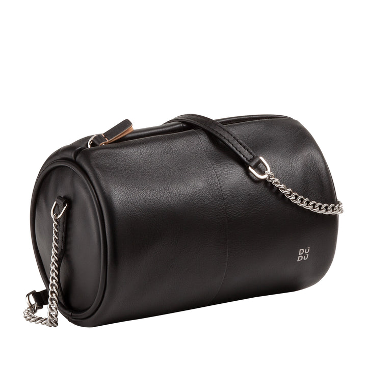 DUDU Cilindrische leren damestas, schoudertas met ketting en leer, elegante mode kleine cilindertas met ritssluiting