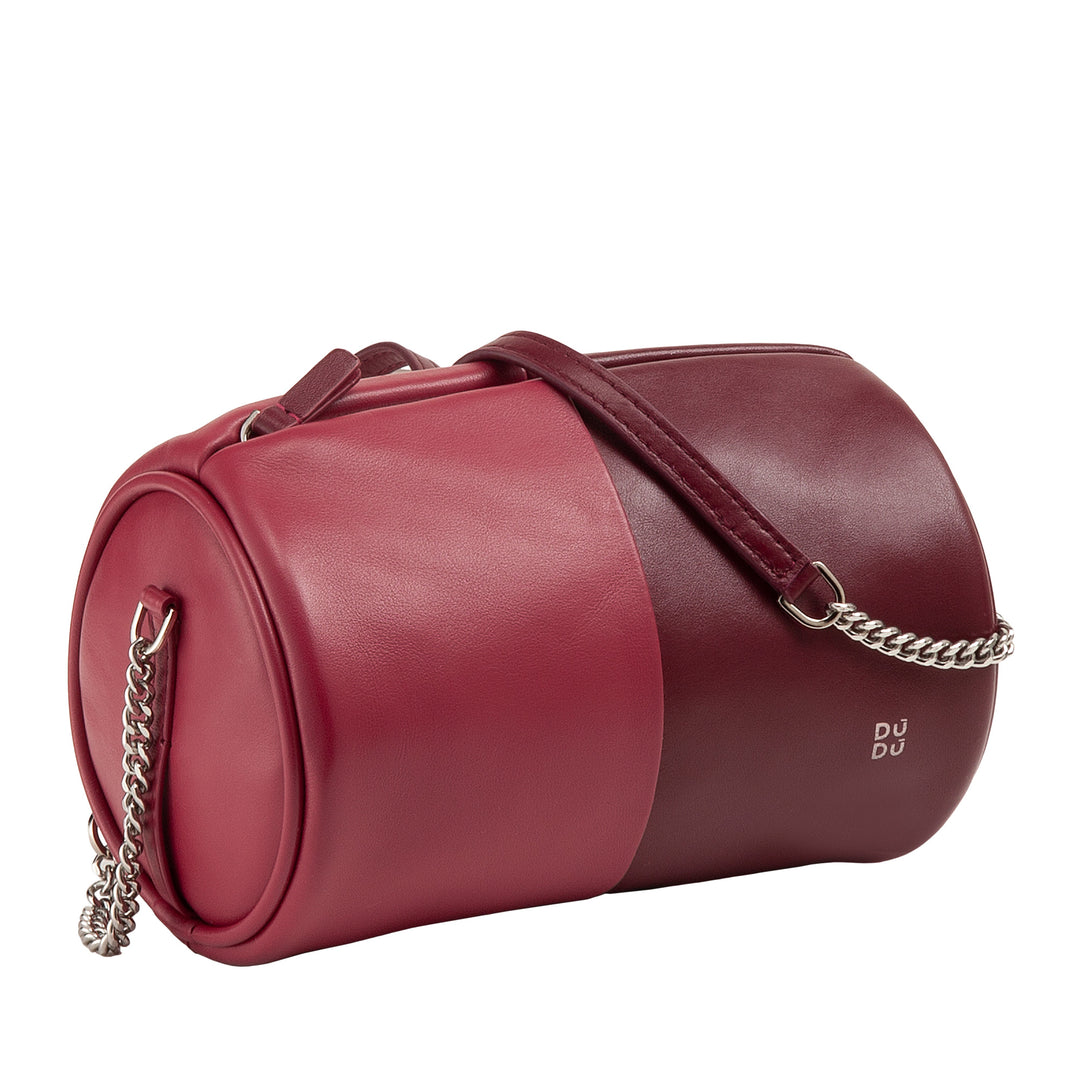 DUDU Cilindrische leren damestas, schoudertas met ketting en leer, elegante mode kleine cilindertas met ritssluiting
