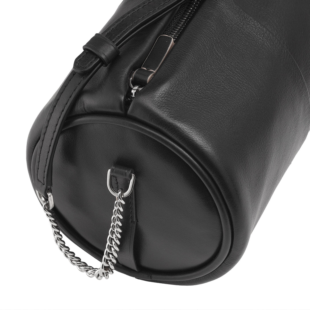 DUDU Cilindrische leren damestas, schoudertas met ketting en leer, elegante mode kleine cilindertas met ritssluiting