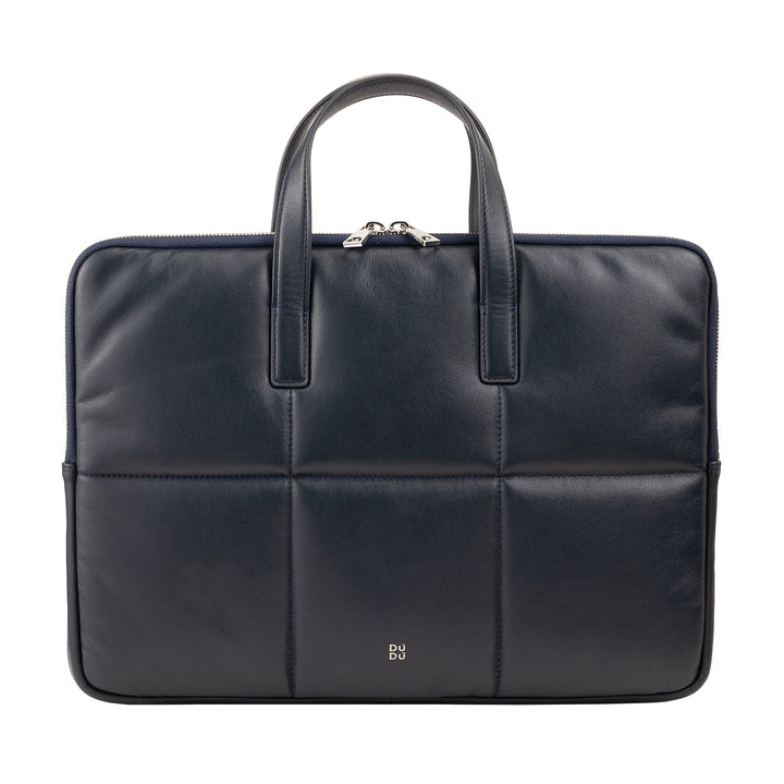 DUDU Damen 14 Zoll Laptoptasche mit gepolstertem Schultergurt aus gestepptem Leder, Laptophalter MacBook Notebook bis 14", Eleganter Sleeve Bag Folder
