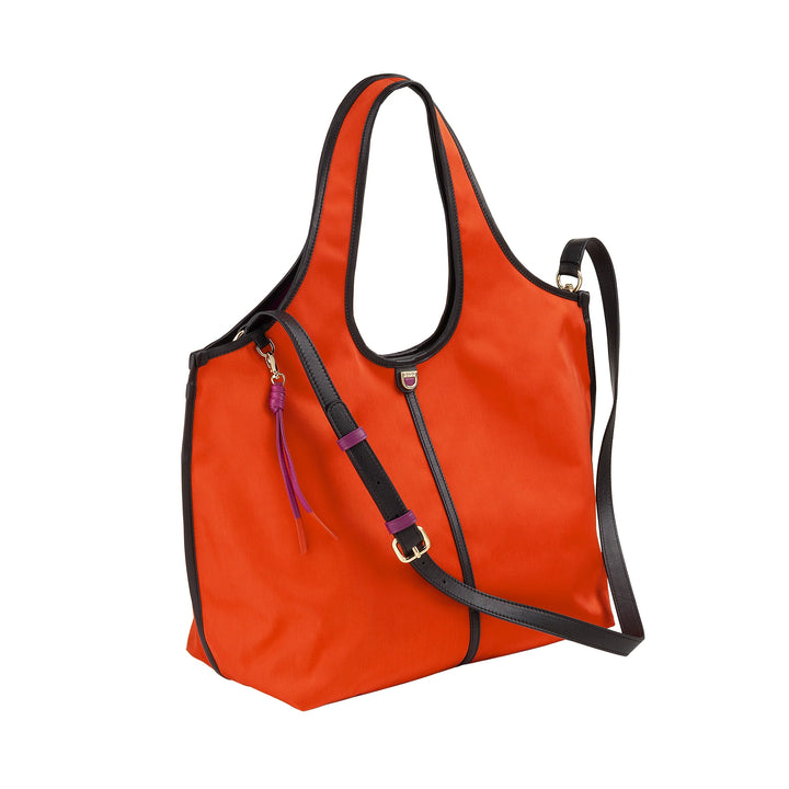 DUDU Große Damen-Schulterhandtasche aus Nylon und Leder – leichter Shopper mit verstellbarem Schultergurt und Magnetverschluss