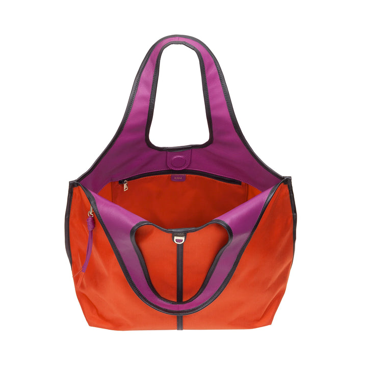 DUDU Große Damen-Schulterhandtasche aus Nylon und Leder – leichter Shopper mit verstellbarem Schultergurt und Magnetverschluss
