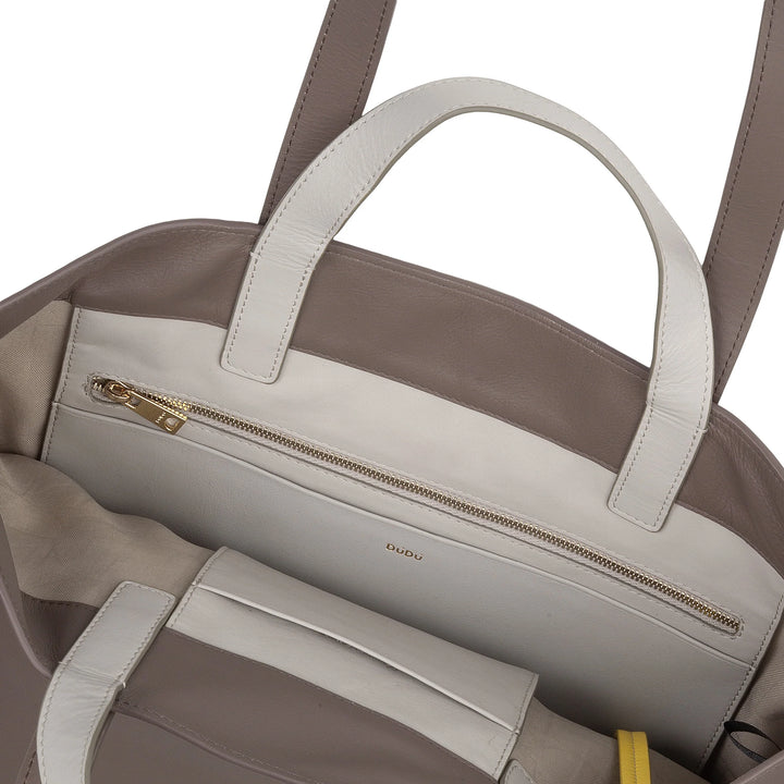 DUDU Große weiche Damentasche, Einkaufstasche aus farbigem Leder, Doppelgriffe, elegante Umhängetasche, große Handtasche