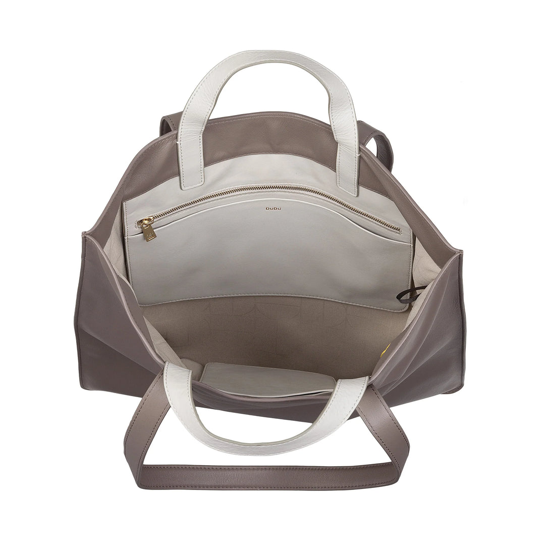 DUDU Große weiche Damentasche, Einkaufstasche aus farbigem Leder, Doppelgriffe, elegante Umhängetasche, große Handtasche
