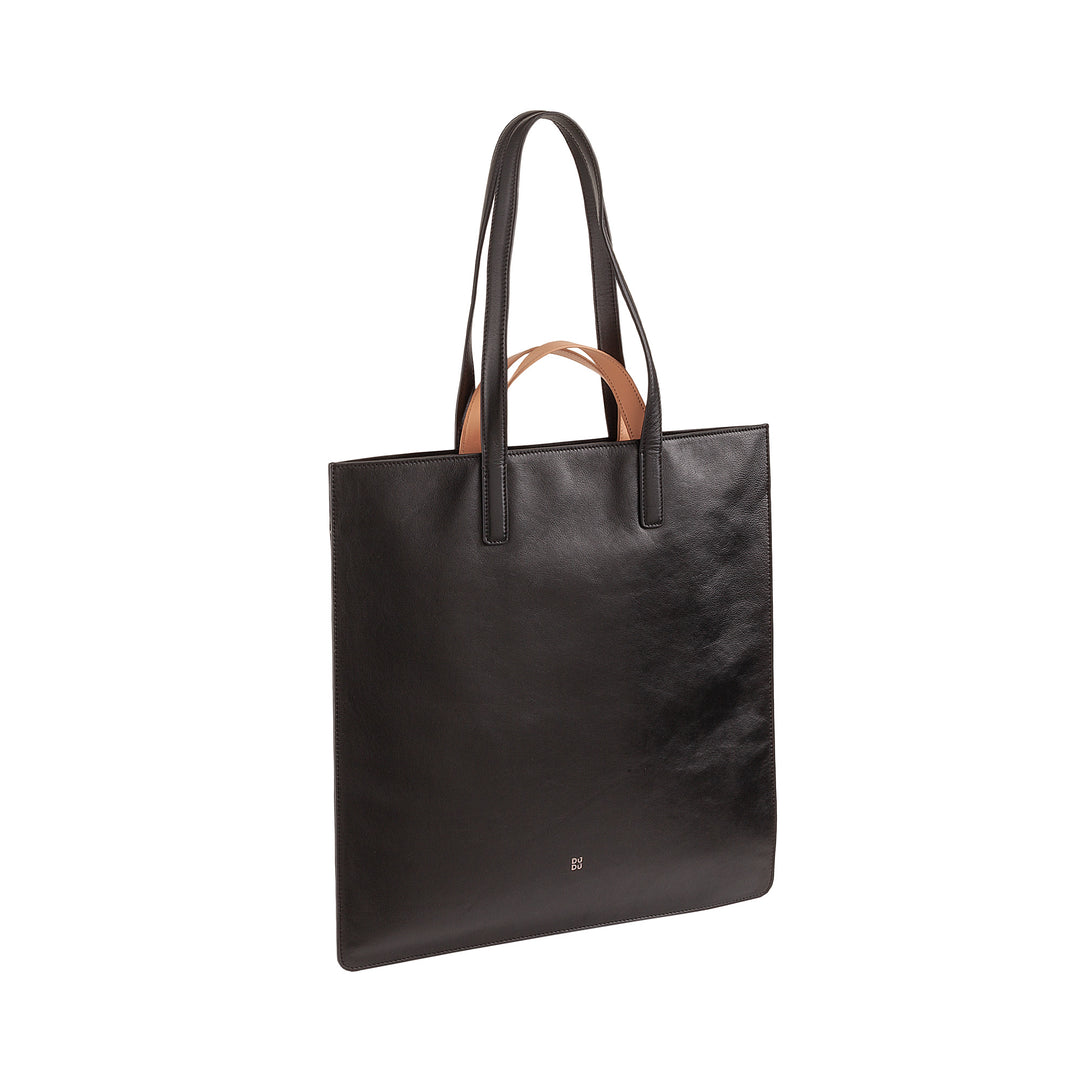 DUDU Große weiche Damentasche, Einkaufstasche aus farbigem Leder, Doppelgriffe, elegante Umhängetasche, große Handtasche