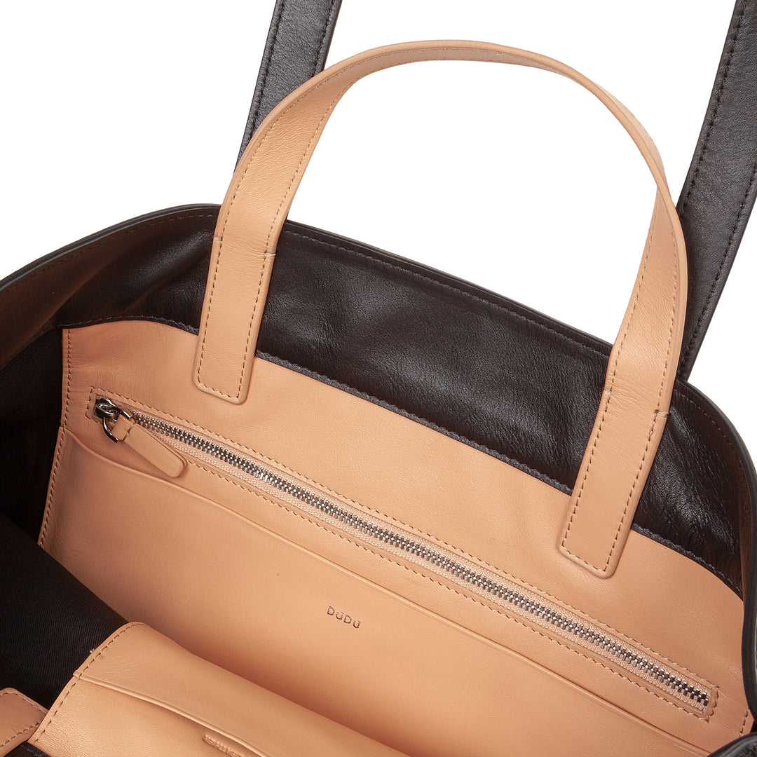 DUDU Große weiche Damentasche, Einkaufstasche aus farbigem Leder, Doppelgriffe, elegante Umhängetasche, große Handtasche