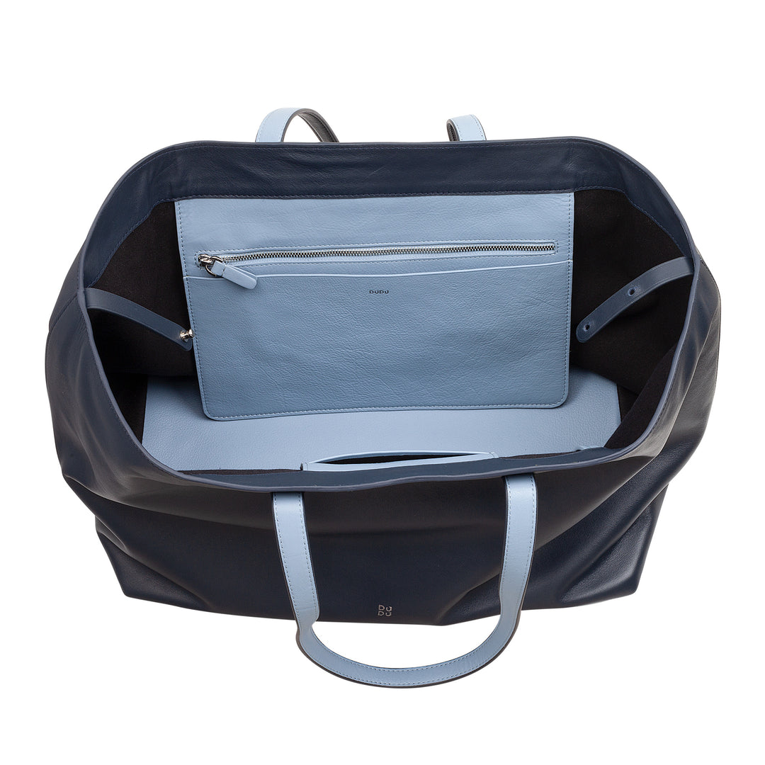 DUDU grote leren damestas, zachte shopper draagtas, schoudertas met twee handvatten, grote modehandtas