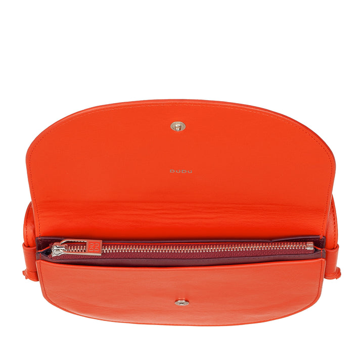 DUDU kleine leren schoudertas voor dames, slanke, compacte handtas met knoopsluiting, verstelbare schouderriem