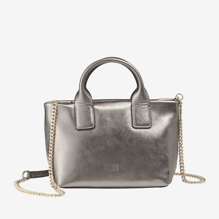 DUDU kleine damesschoudertas van echt leer, elegante avondminitas, 22 x 13 cm, dubbele handvatten, kettingschouderriem, ritssluiting
