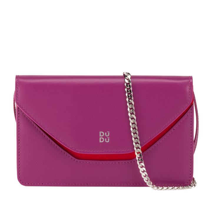DUDU Small Chain Shoulder Bag for Women Made in Italy in Genuine Leather, Convertible to a Pouch, Mini Envelope Bag
