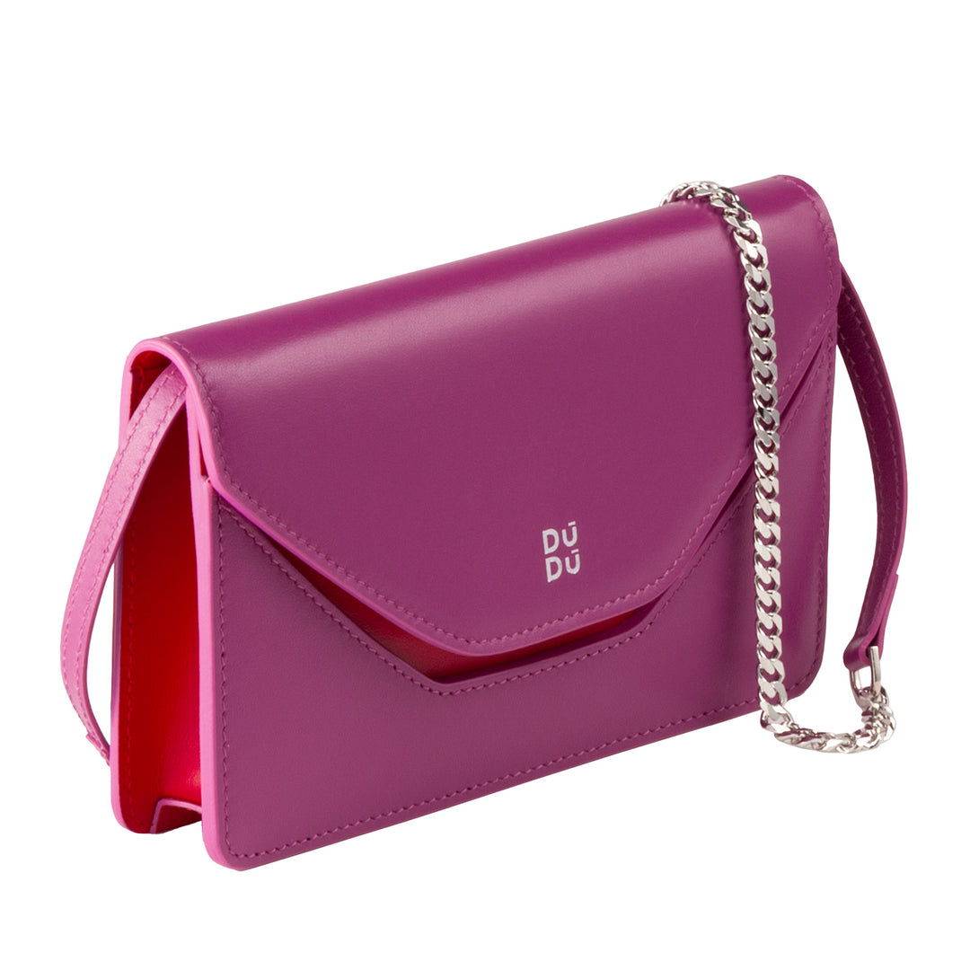 DUDU Small Chain Shoulder Bag for Women Made in Italy in Genuine Leather, Convertible to a Pouch, Mini Envelope Bag