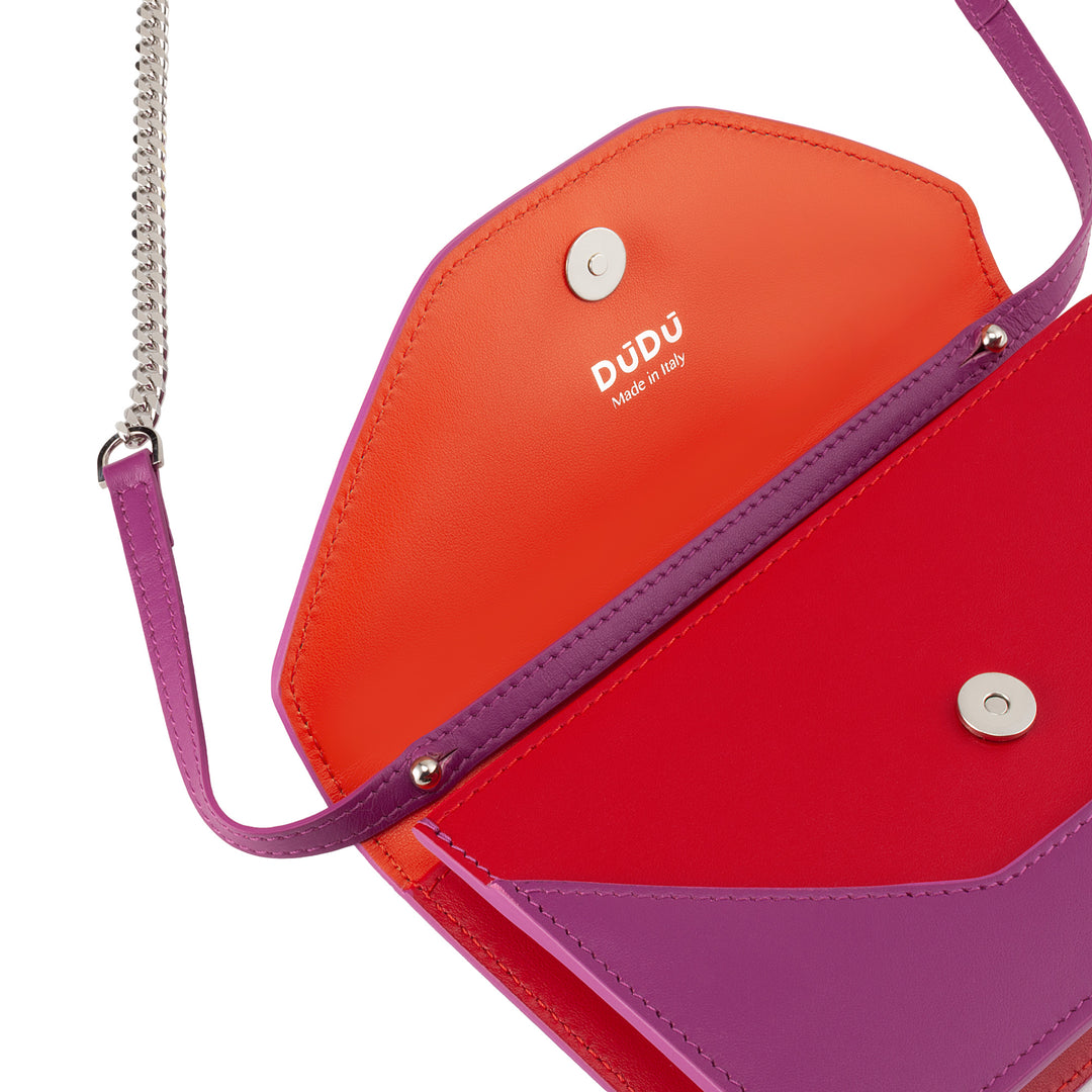 DUDU Small Chain Shoulder Bag for Women Made in Italy in Genuine Leather, Convertible to a Pouch, Mini Envelope Bag