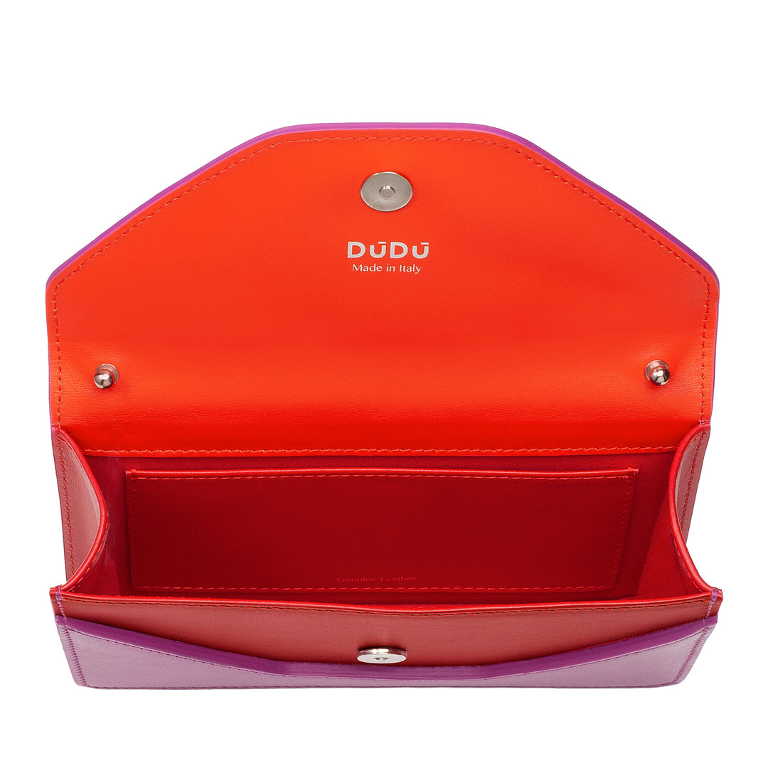 DUDU Small Chain Shoulder Bag for Women Made in Italy in Genuine Leather, Convertible to a Pouch, Mini Envelope Bag